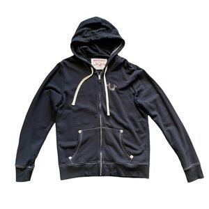 EUC Black True Religion mens Buddha logo zip hoodie sz Large
